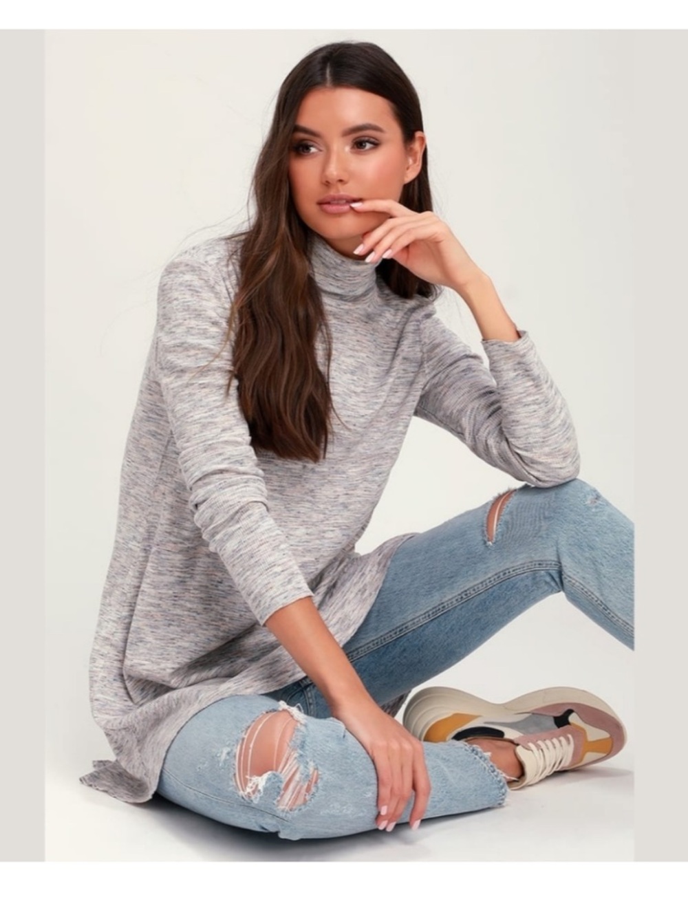 Free People We The Free Stone Cold ivory Turtleneck tunic top size XS